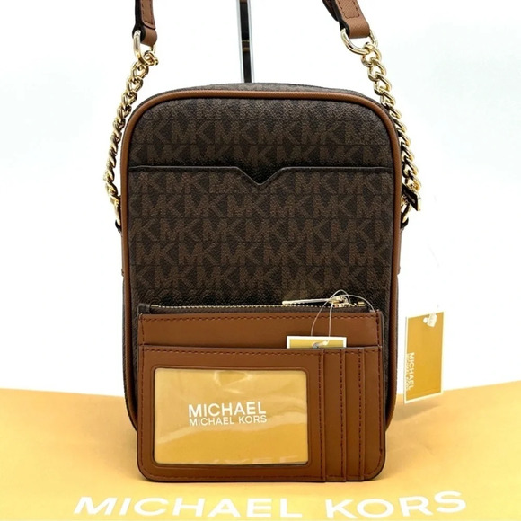 Michael Kors Medium NS Chain Xbody Bag & Small TZ Coinpouch w/ID Brown/Gold - Picture 5 of 12